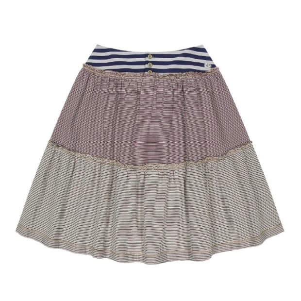 코이세이오 컬러드 스트라이프 미디 스커트 그레이 베이지