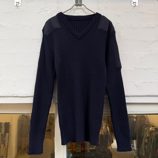 Vintage 네이비 V넥 코만도 스웨터 OS