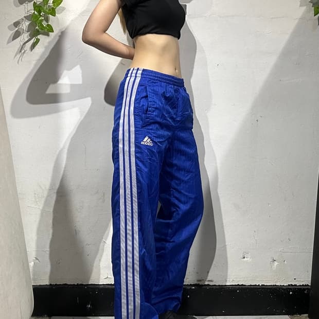 아디다스 블루 그레이 삼선 트랙 와이드 팬츠 