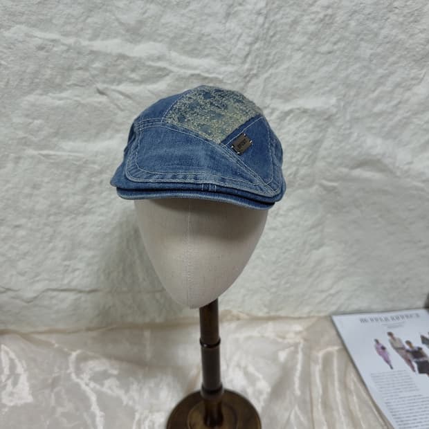 빈티지 워싱 블루 데님 헌팅캡