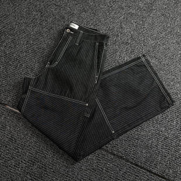 메종미네드 더블니 루즈핏 블랙 히코리 워크 팬츠 1744