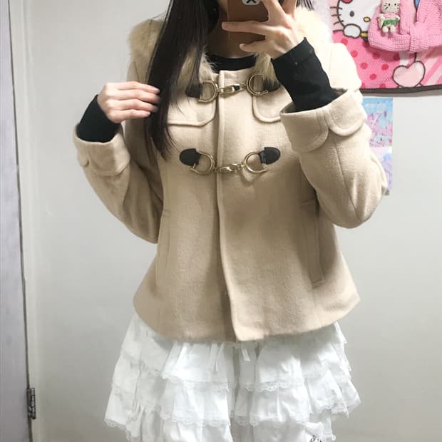 빈티지 라떼 더플 후드 퍼 코트 히메갸루 로걀 이시하라사토미 짜잔씨 고딕