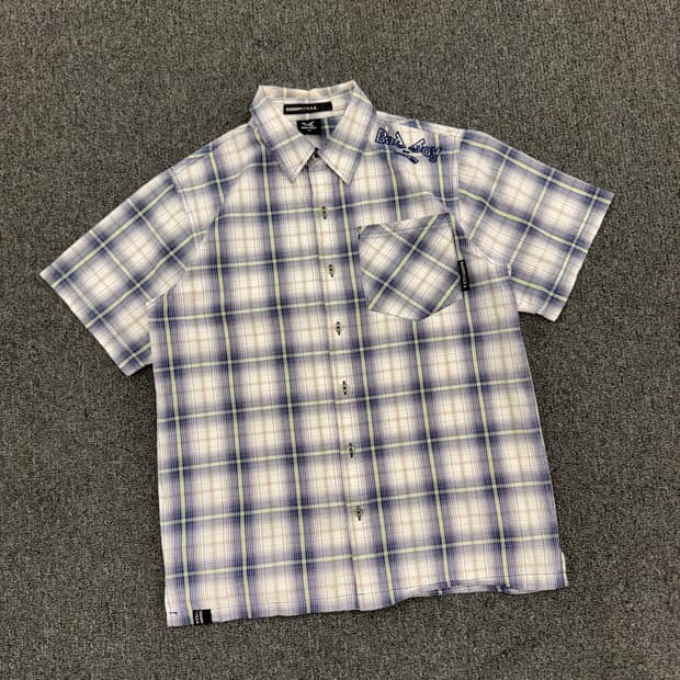 OS)Bad Boy 빈티지 자수 체크 반팔셔츠