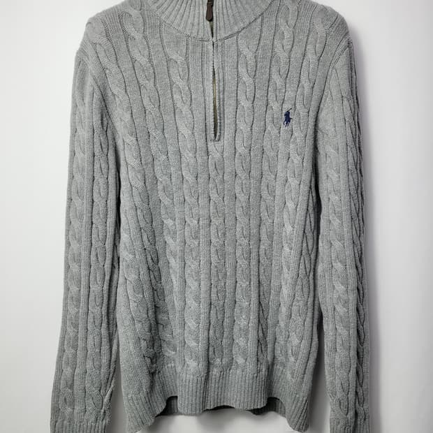 폴로 랄프로렌 케이블 니트 집업 그레이 