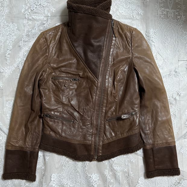 빈티지 양가죽 하이넥 무스탕 자켓