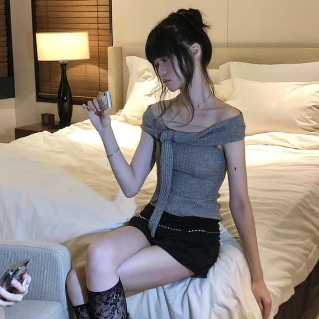 포어링 cana 카나 오프숄더 니트 그레이