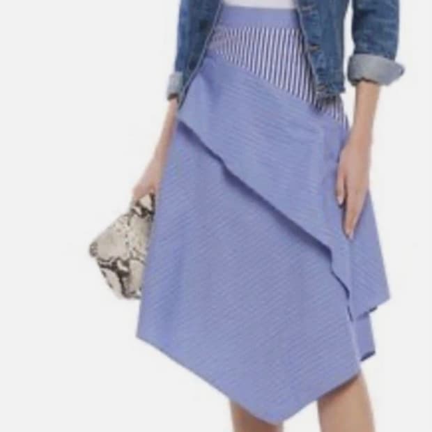 마쥬 미디 비대칭 블루 오버 스트라프 스커트