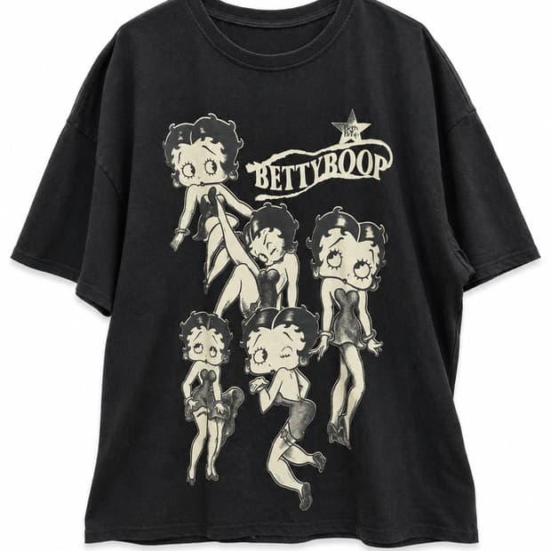 베티붑 올오버 프린팅 4XL 블랙 반팔티