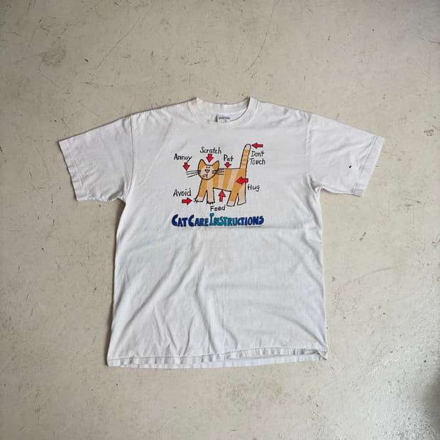 90s USA Cat Care Instructions 빈티지 반팔티 XL