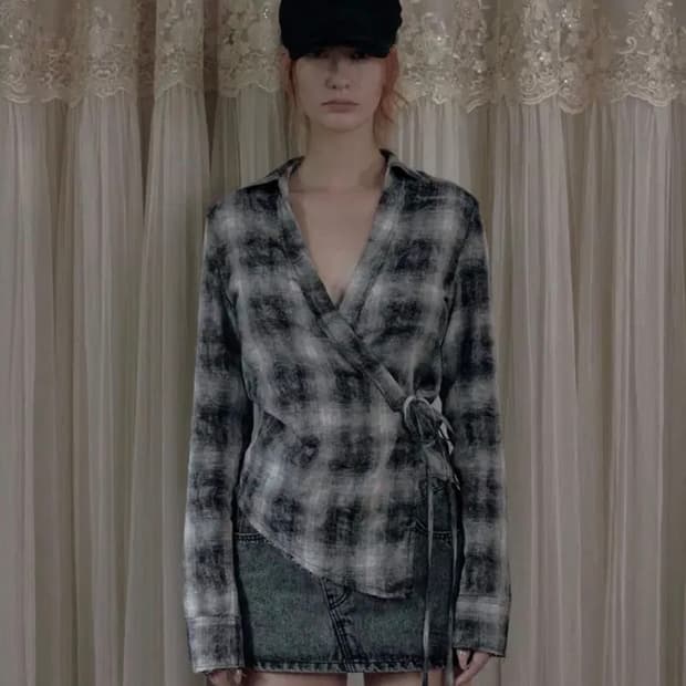 보헤미안서울 랩 언발란스 체크 셔츠