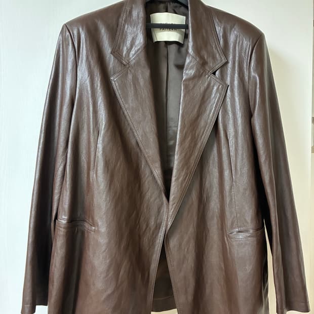 파사드패턴 브라운 가죽 자켓 (레더 하프 자켓)
