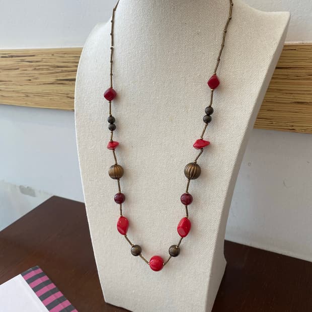 빈티지 레드 롱 레이어드 목걸이