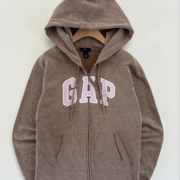 GAP 갭 핑크베이지 로고 코튼 후드집업
