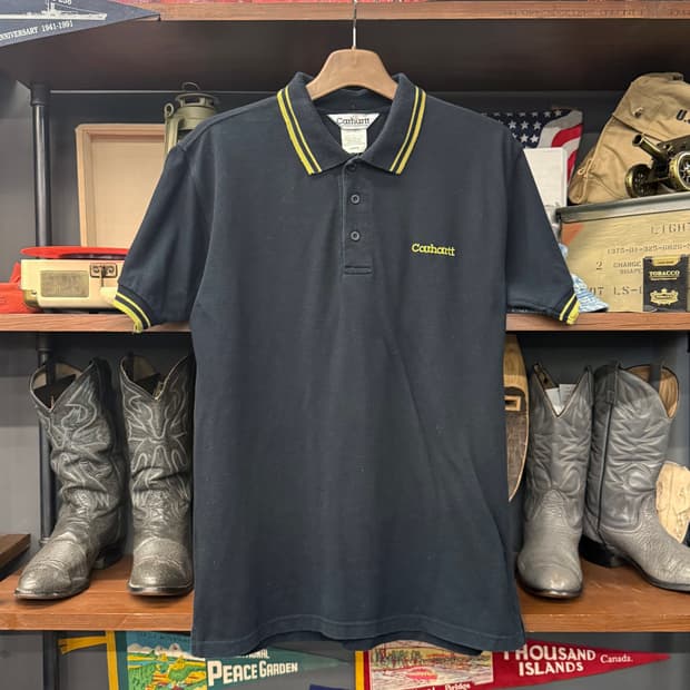 칼하트 WIP 스몰로고 PK 블랙 옐로 반팔 카라티 N851  