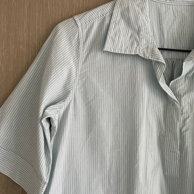 모리걸 하구미 블루 스트라이프 롱셔츠