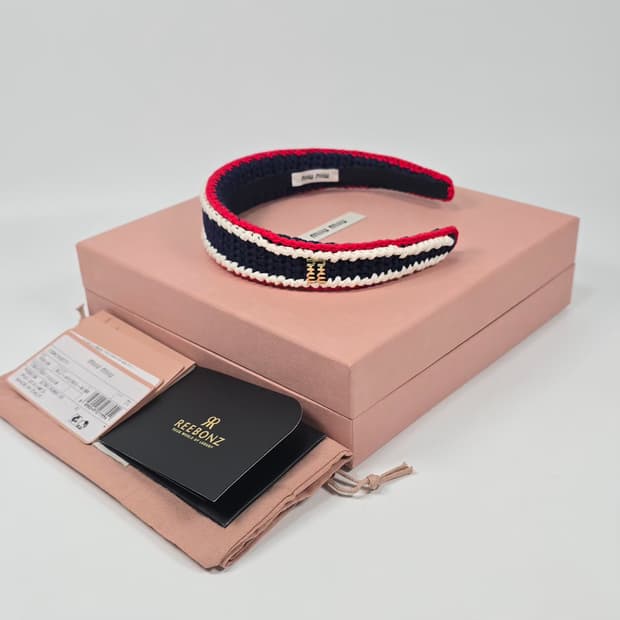 미우미우 멀티컬러 레이온 로고 크로셰 헤어밴드