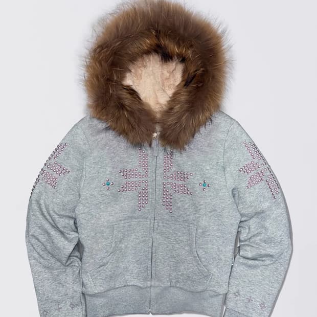 스컬프터 퍼 트리밍 후드집업 M 멜란지 그레이