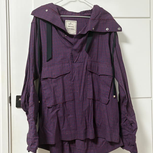 미하라 야스히로 체크 후드 하프셔츠