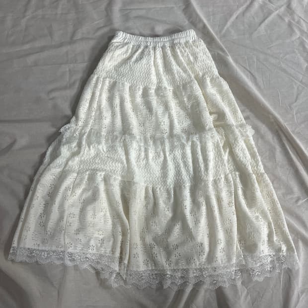 모리걸 하구미 레이스 캉캉 롱스커트 화이트