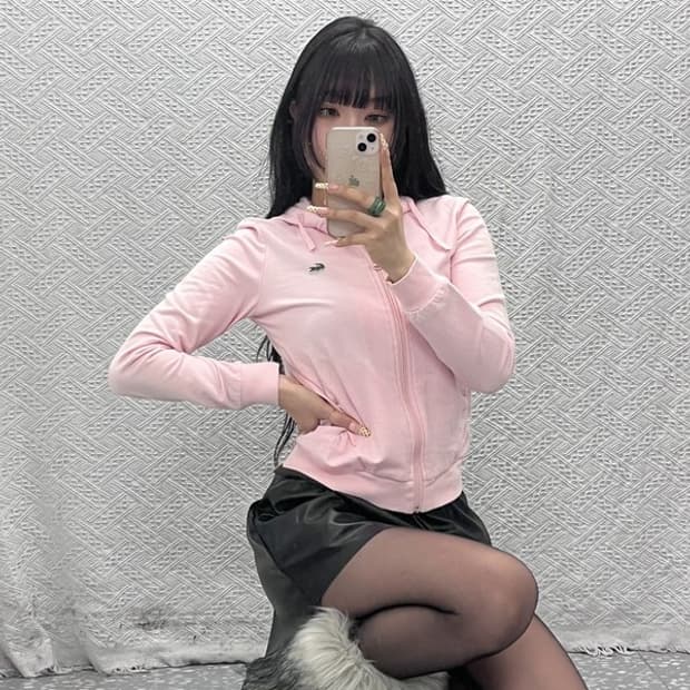 라코스테 모리 캐주얼 여리핏 딸기우유 피치 후드집업 40 C09820