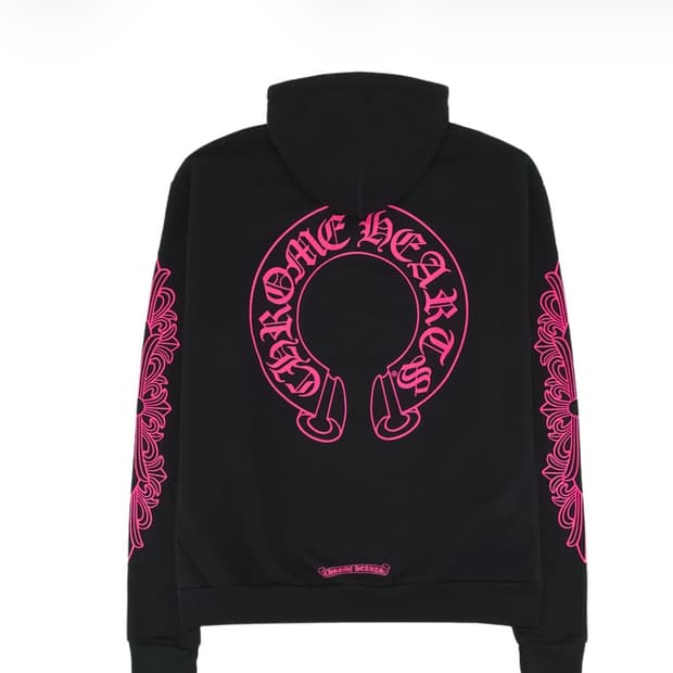 크롬하츠 홀스슈 플로랄 플리스 집업 후드 블랙 핑크