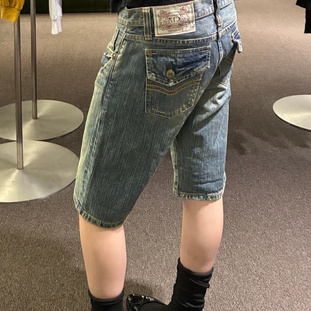 M)C17 빈티지 여성 스티치 자수 디테일 데님 쇼츠