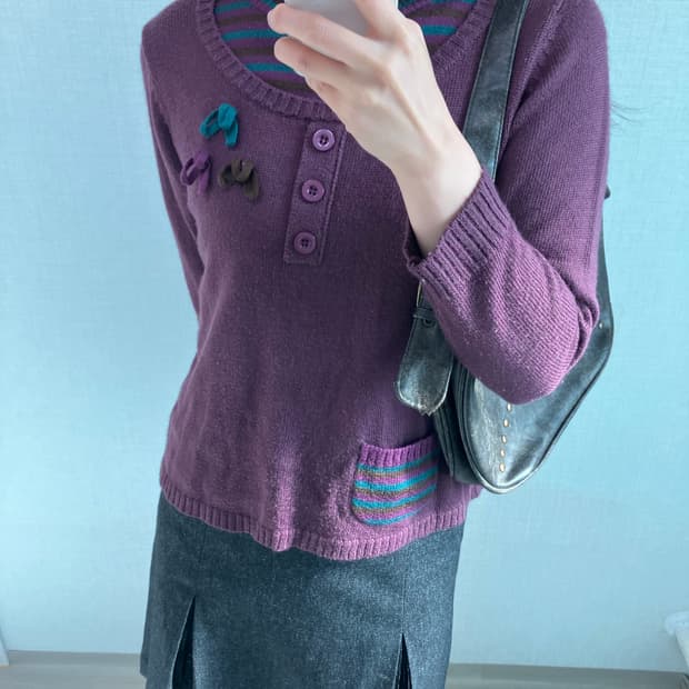 jpn vintage 퍼플 스트라이프 니트 y2k 스트릿 갸루 펑키