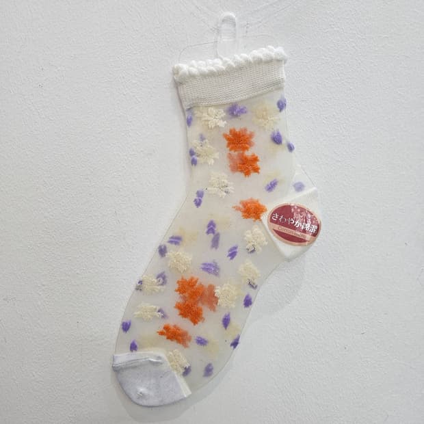 컬러 플라워 시스루 삭스 