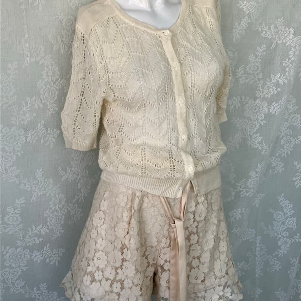 빈티지 아이보리 반팔 가디건 1136 모리걸 y2k 스트릿 갸루 펑키 일