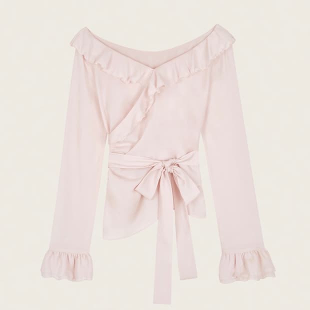 클리시어 Blooming Ruffle Wrap Blouse, Pink