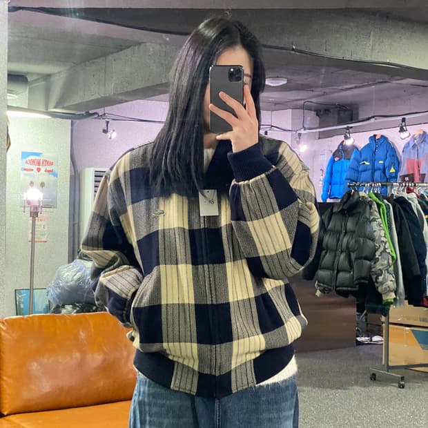 라코스테 울 체크 블루종 자켓 B3523