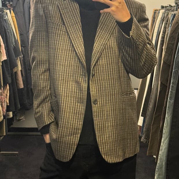 닥스 울 체크 캐시미어 자켓 브라운 갈색 2버튼 블레이져 모 클래식 마이