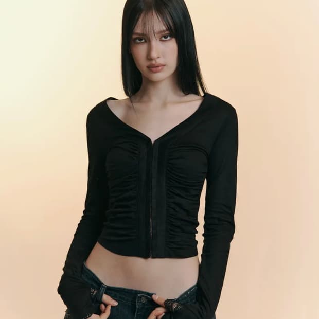 플리즈노팔로우 칸델라탑 칸델라 후크 셔링 롱슬리브 탑