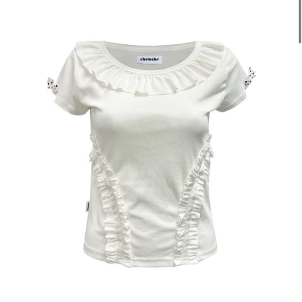 Chemehc 체메씨 CURVED FRILL TEE 아이보리