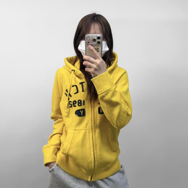 아베크롬비 피치 로고 후드집업 옐로우
