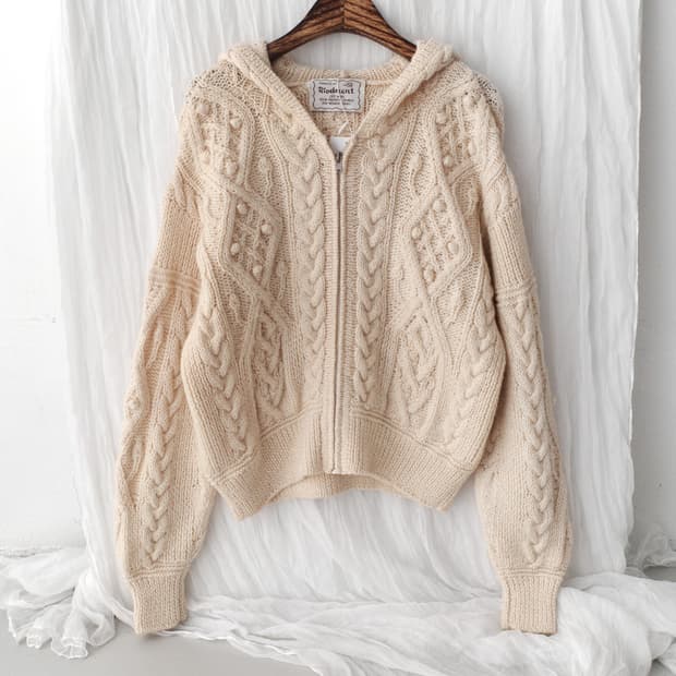 riodecent) crochet knit hood zip-up 