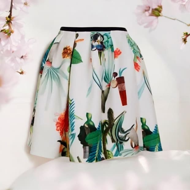 티렌 THREN 플라워 패턴 썸머 네오플랜 플리츠 미니스커트 55