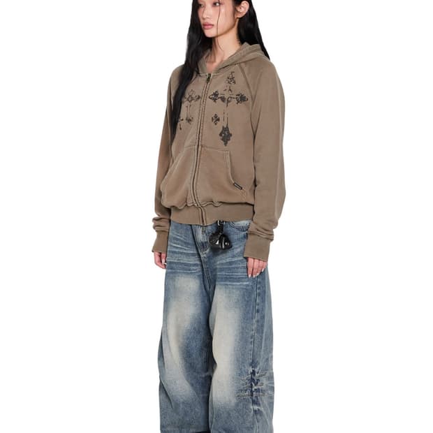 아캄 Washed Zipper Slit Denim Pants (Sky B