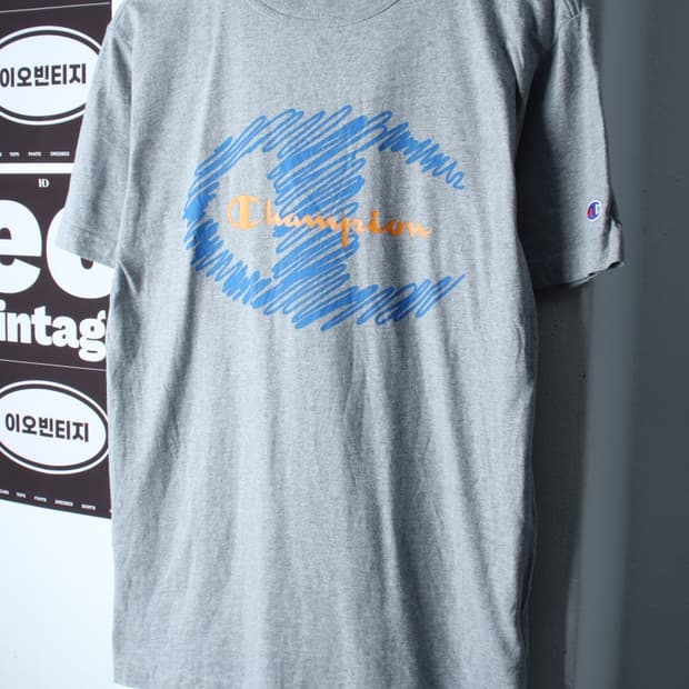 (L-XL) 챔피온 반팔 티셔츠 빅로고 그레이 올드스쿨-H36800