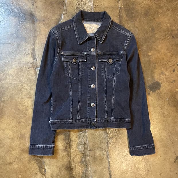 트루릴리전 이태리 엘라스틴혼방 흑청 트러커 자켓 