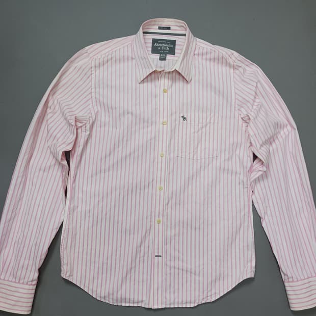 [2XL] 아베크롬비 앤 피치 머슬핏 핑크 스트라이프 셔츠
