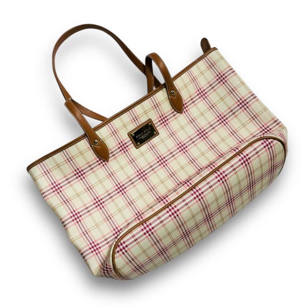 빈폴 PVC 핑크 체크 빈티지 소가죽 숄더백