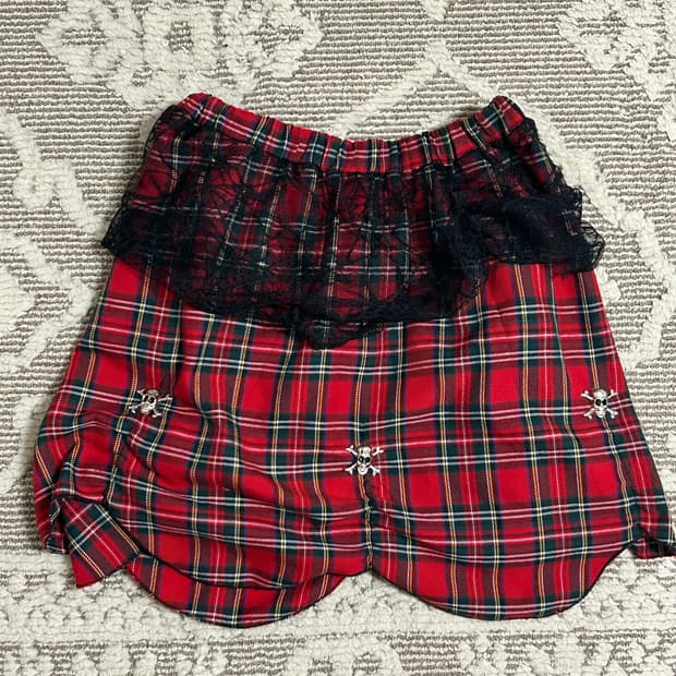 드러그허니 펑크 고스 해골 스커트 타탄체크 