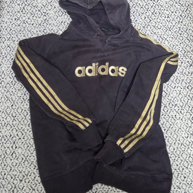아디다스 퍼플 골드 삼선 후드 티셔츠 L