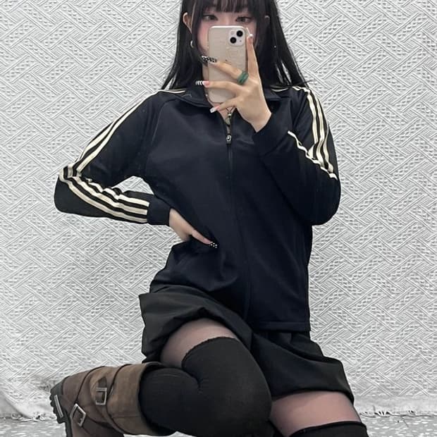 아디다스 마샬아츠 빈티지 Y2K 검골 져지 집업 XS C10573