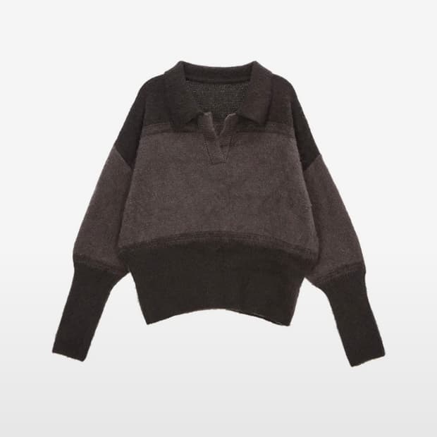 마뗑킴 그라데이션 칼라 니트 카키