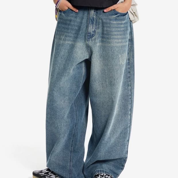 필루미네이트 데미지 워시드 데님 팬츠 블루