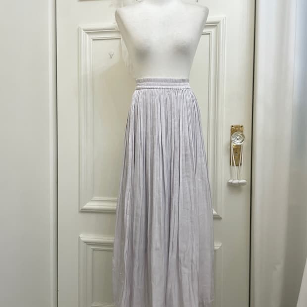 sheer lavender pleats long banding skirt