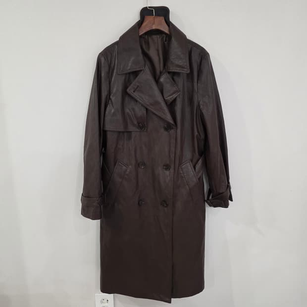 CelebShop 브라운 가죽 트렌치 코트