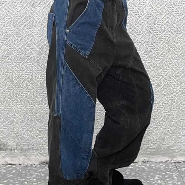 꼼파뇨 빈티지 스트릿 힙합 절개 패치워크 데님팬츠 S C09679